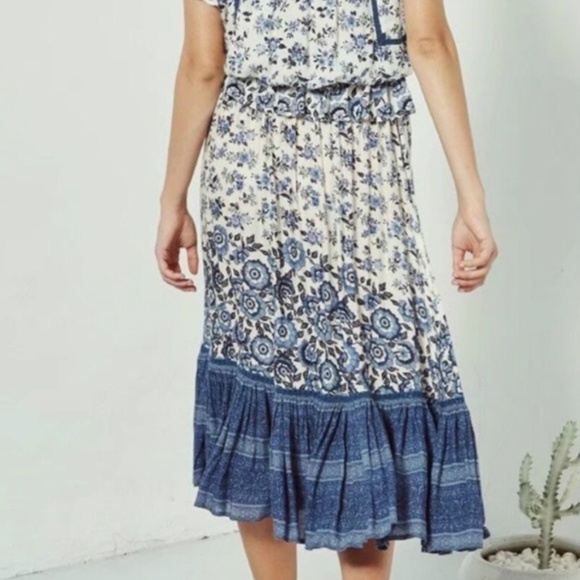 BLUE ruffle Boho gypsy floral print MAxi skirt - Picture 3 of 10